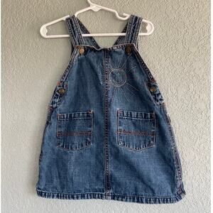 Oshkosh girls 18 month skirtall Overall Dress Blue Denim Embroidered